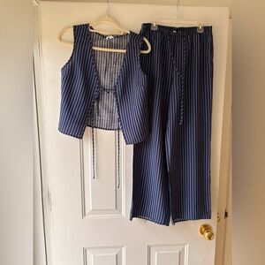Sienna Sky Navy and White Striped Wide Leg Pants and Vest